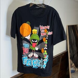 Vintage 1993 Single Stitch Warner Bros. Marvin‎ the Martian Black Graphic Tee- M
